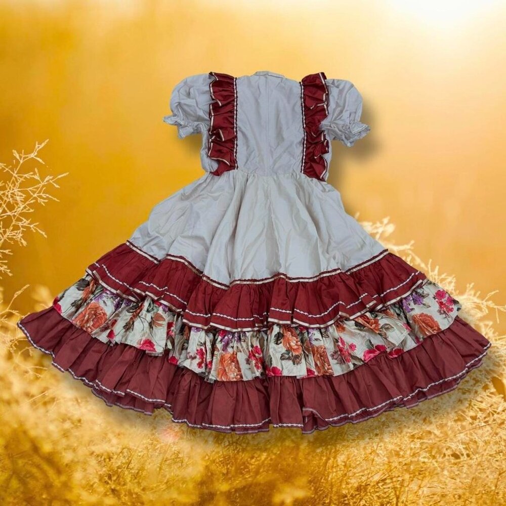 Vtg 70s Handmade Prairie Dress Ruffle Puff Sleeve Cottagecore Maxi Floral Size L - Picture 2 of 8